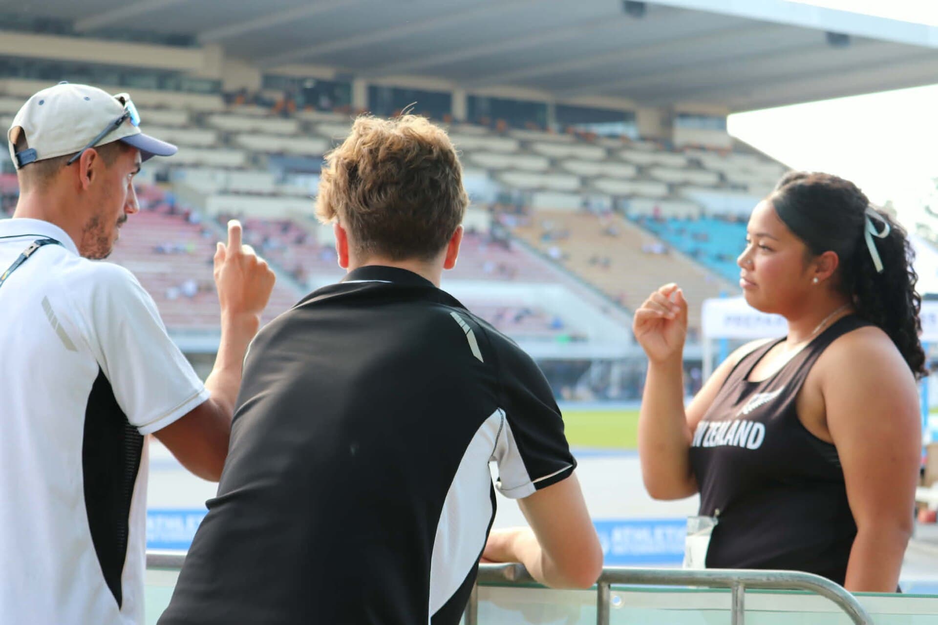 Owen Westerhout in conversation at the 2026 Australian Athletics Championships